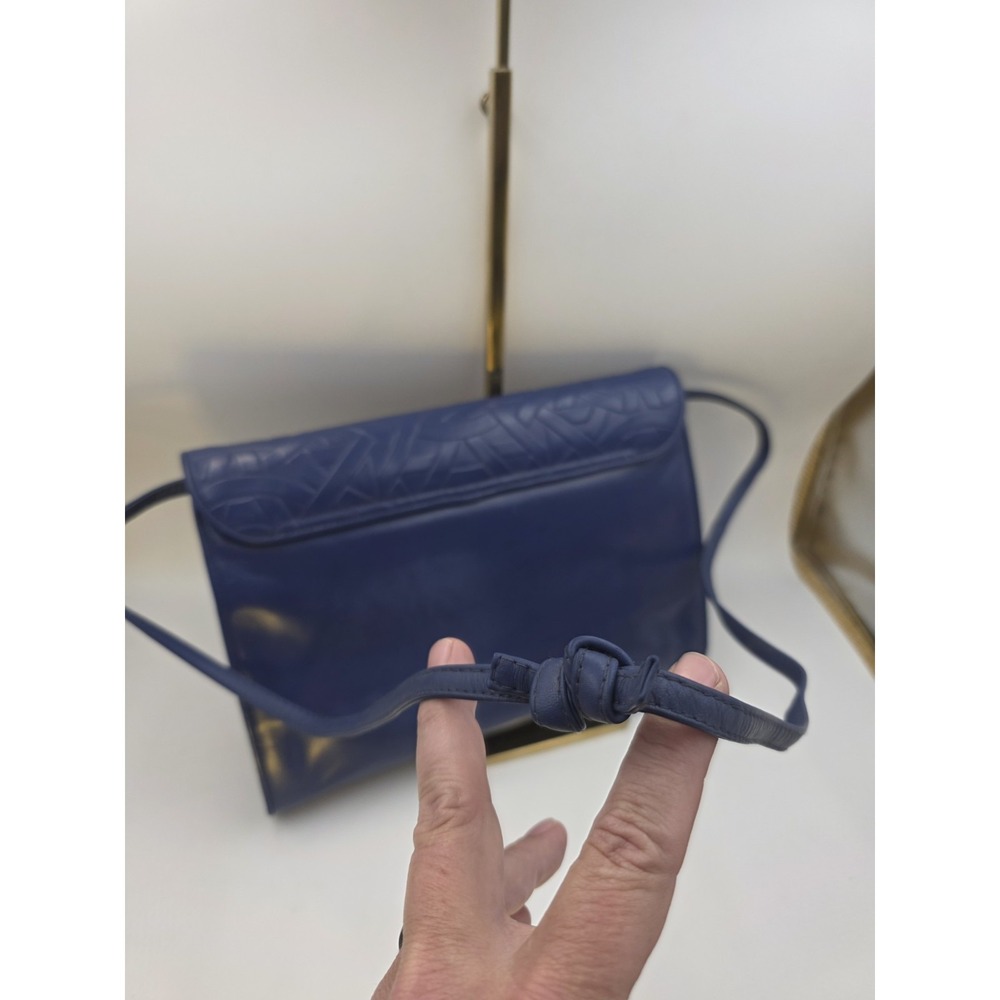 VTG‎ Blue Soft Leather Clutch Crossbody Purse Geometric Embossed Flap 12x9 - Picture 5 of 14